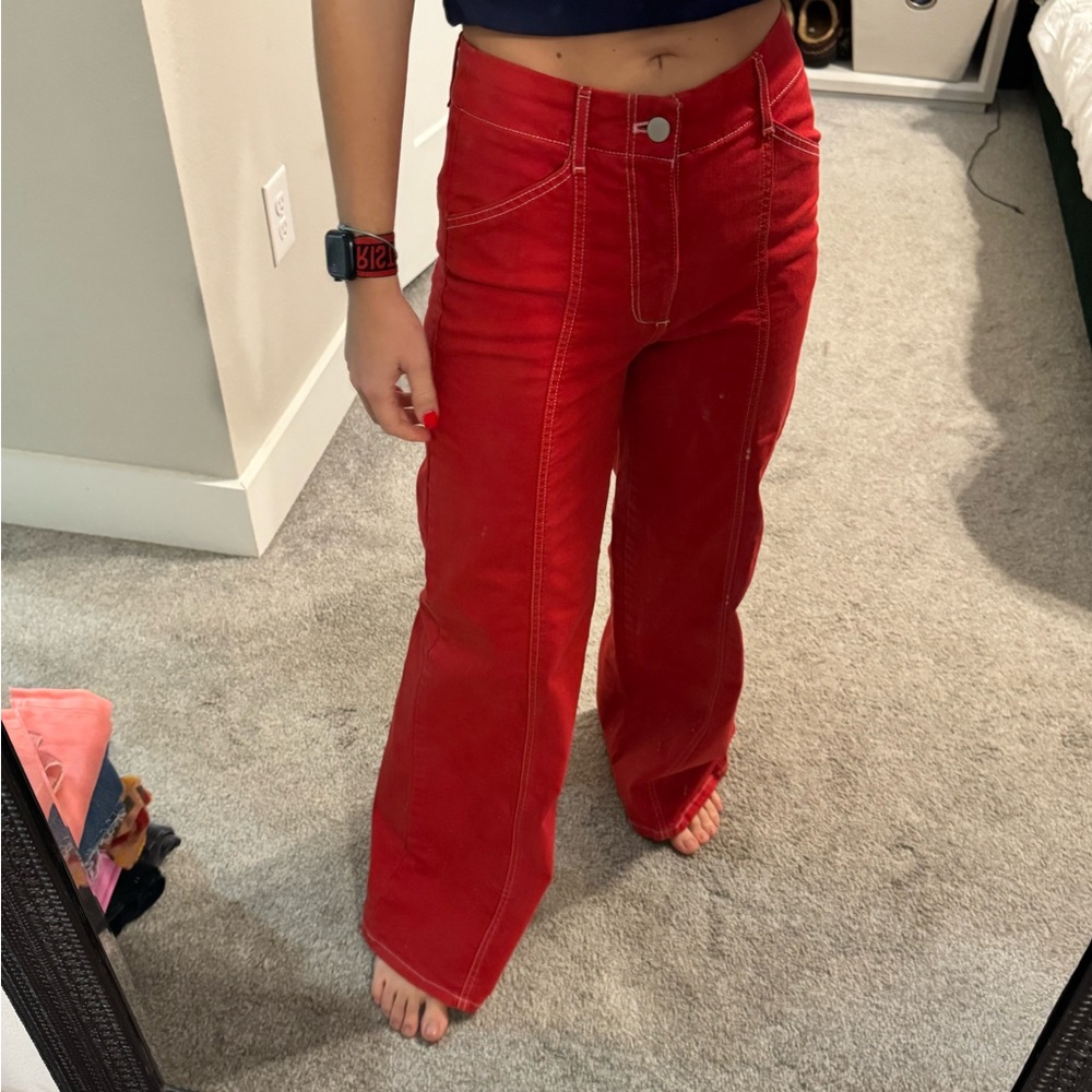 Anthropologie Red Wide-Leg Jeans